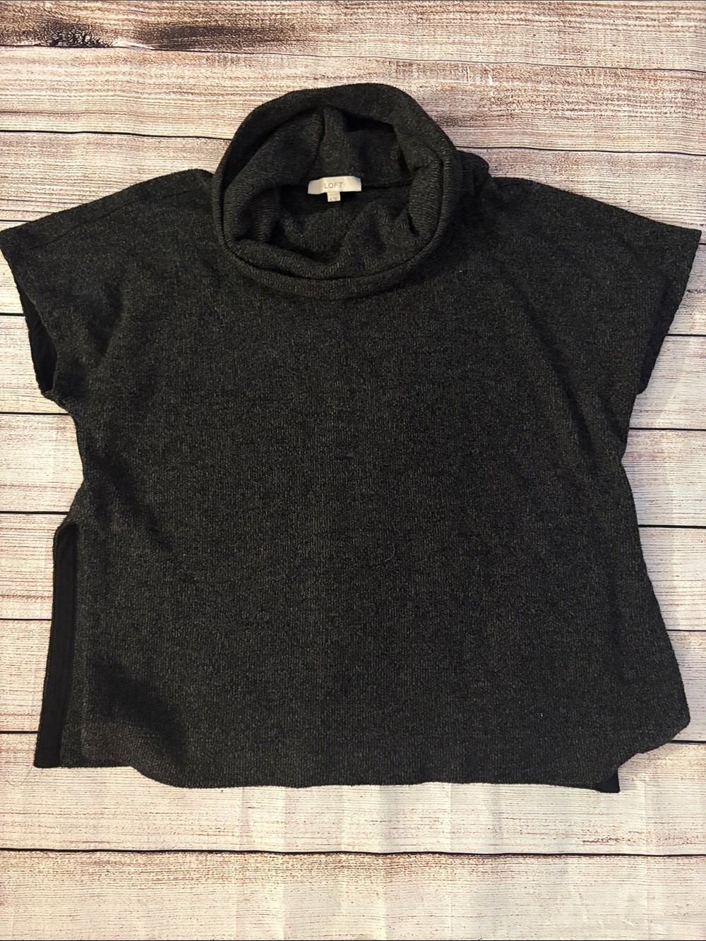 LOFT Charcoal Short Sleeve Cowl Neck Sweater